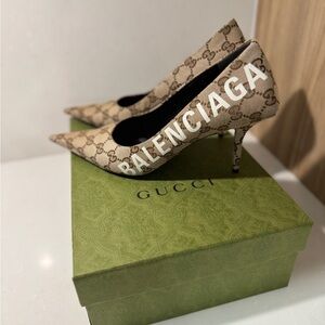 Balenciaga Tan Patterned Heels